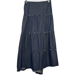 Avenue Jeans Denim Maxi Skirt Tiered Blue Lightweight Cotton Boho Size 30 32